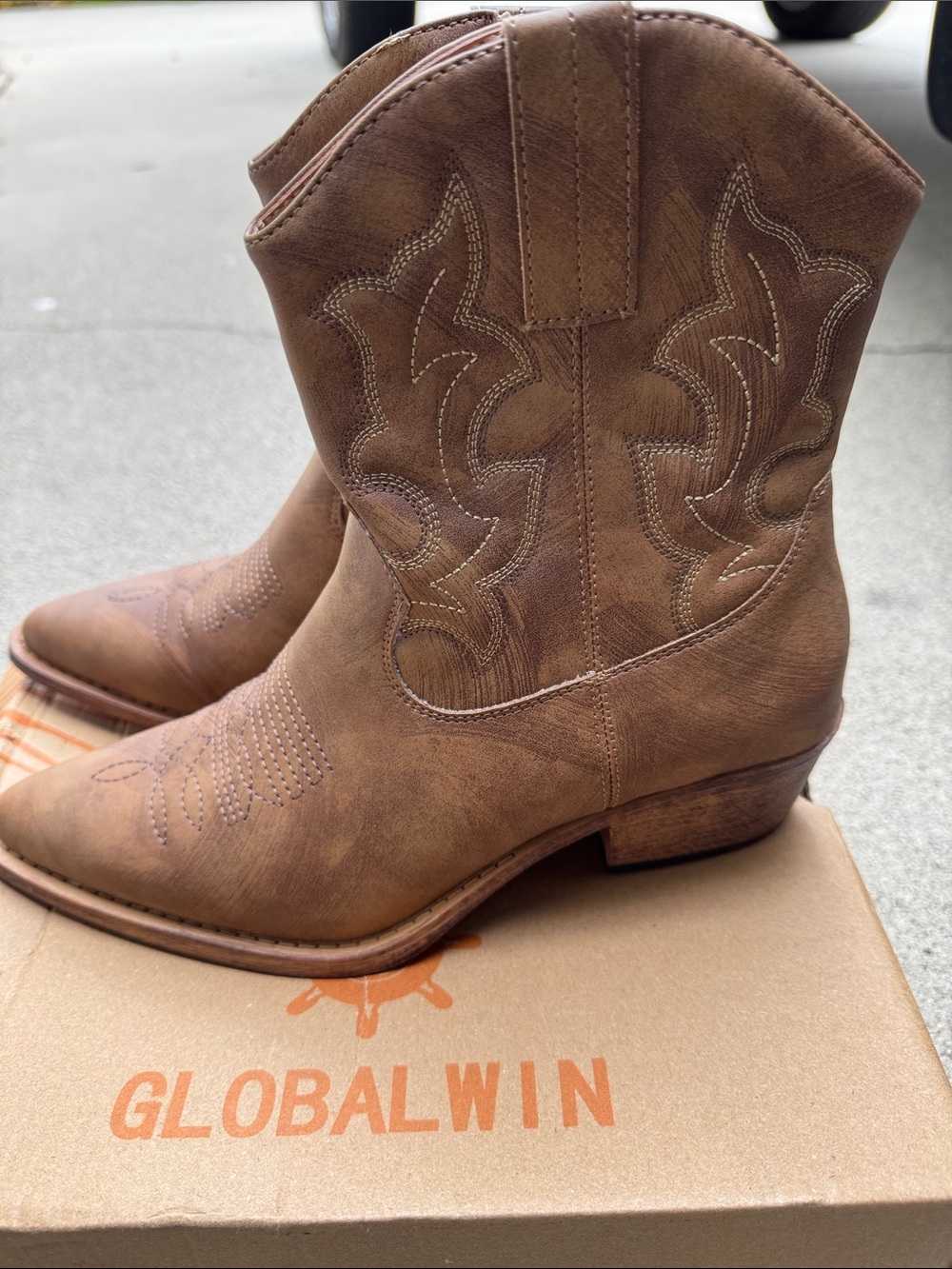 Global Win Brown Leather Western Ankle Boots